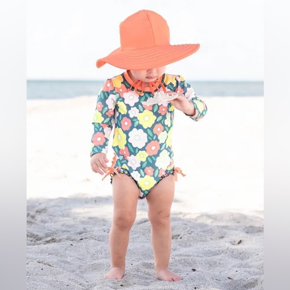 3-6 M Ruffle Butts Long Sleeve One Piece Rash Guard - Picture 2 of 3